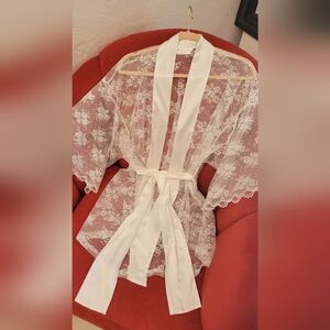 Victorias Secret Elegant Lace Robe 'I Do' Bridal White Kimono One Size Robe